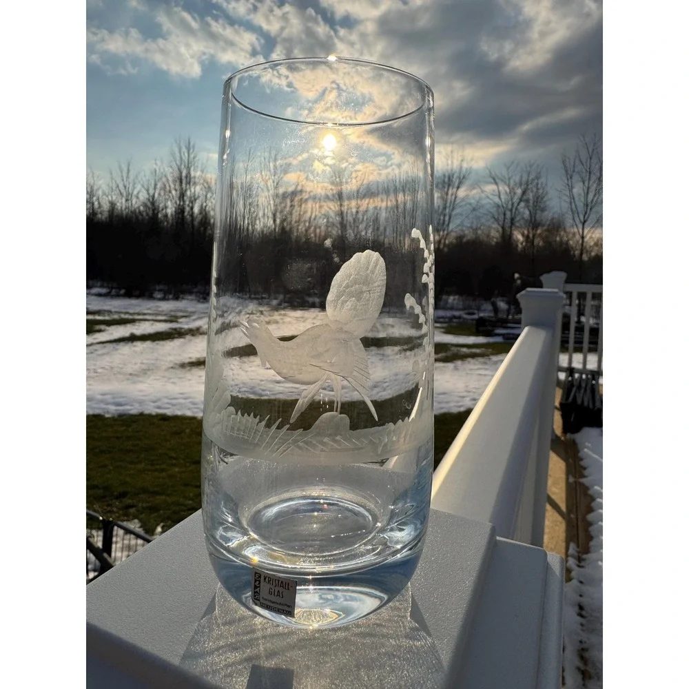 VTG E&AB Kristallglas Germany Wildlife Crystal Highball Set 6 Etched EUC RARE!